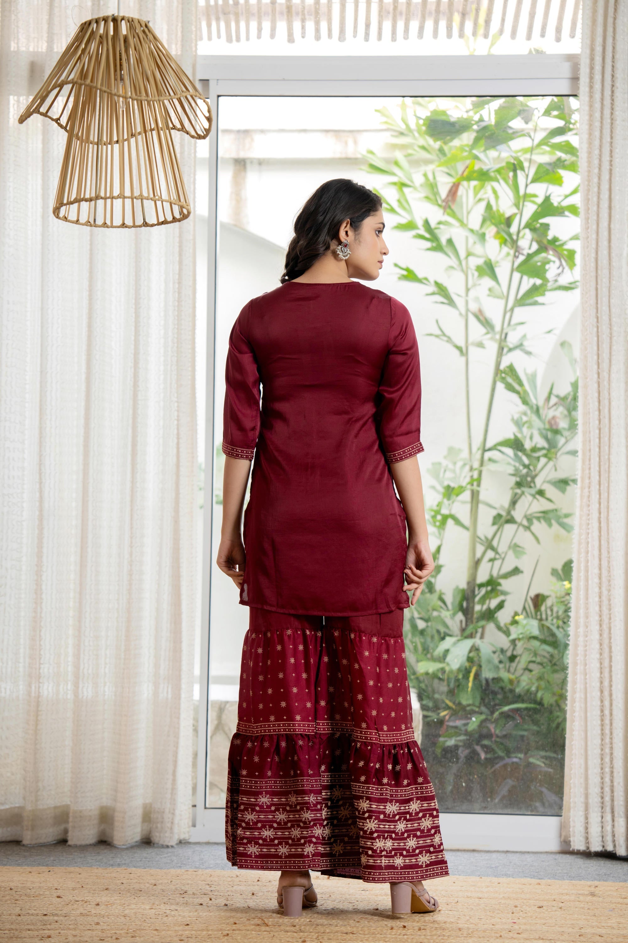 Juniper Women's Maroon Viscose Rayon Solid Sharara Set