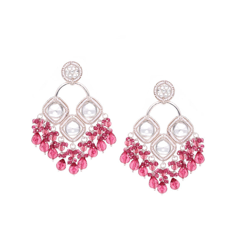 Tehzeeb Creations Gold Polish Rani Pink Colour Earrings