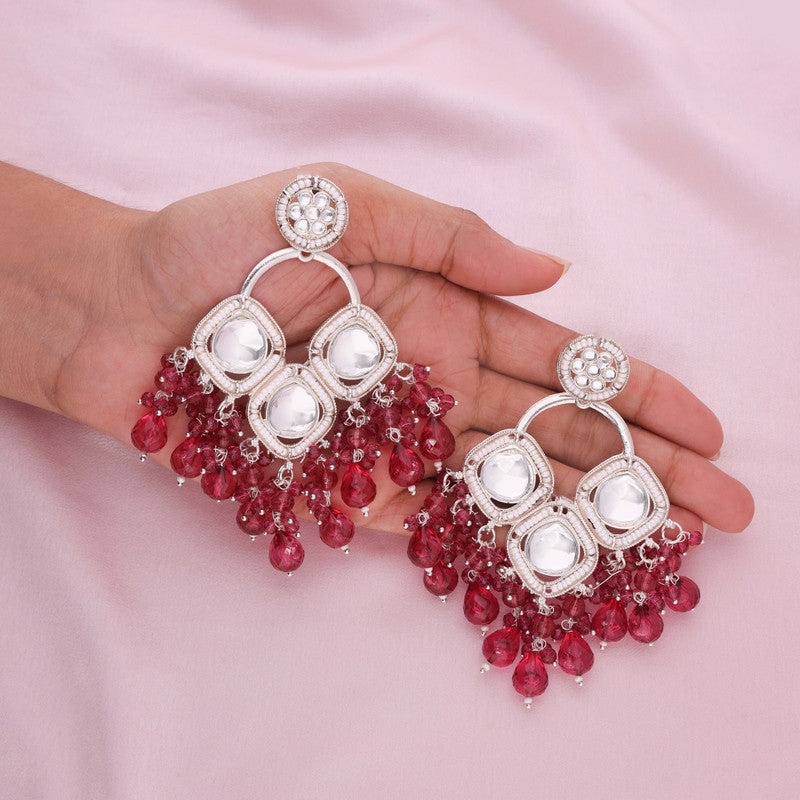 Tehzeeb Creations Gold Polish Rani Pink Colour Earrings