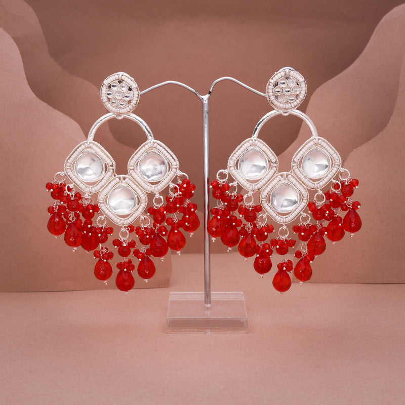 Tehzeeb Creations Gold Polish Red Colour Earrings