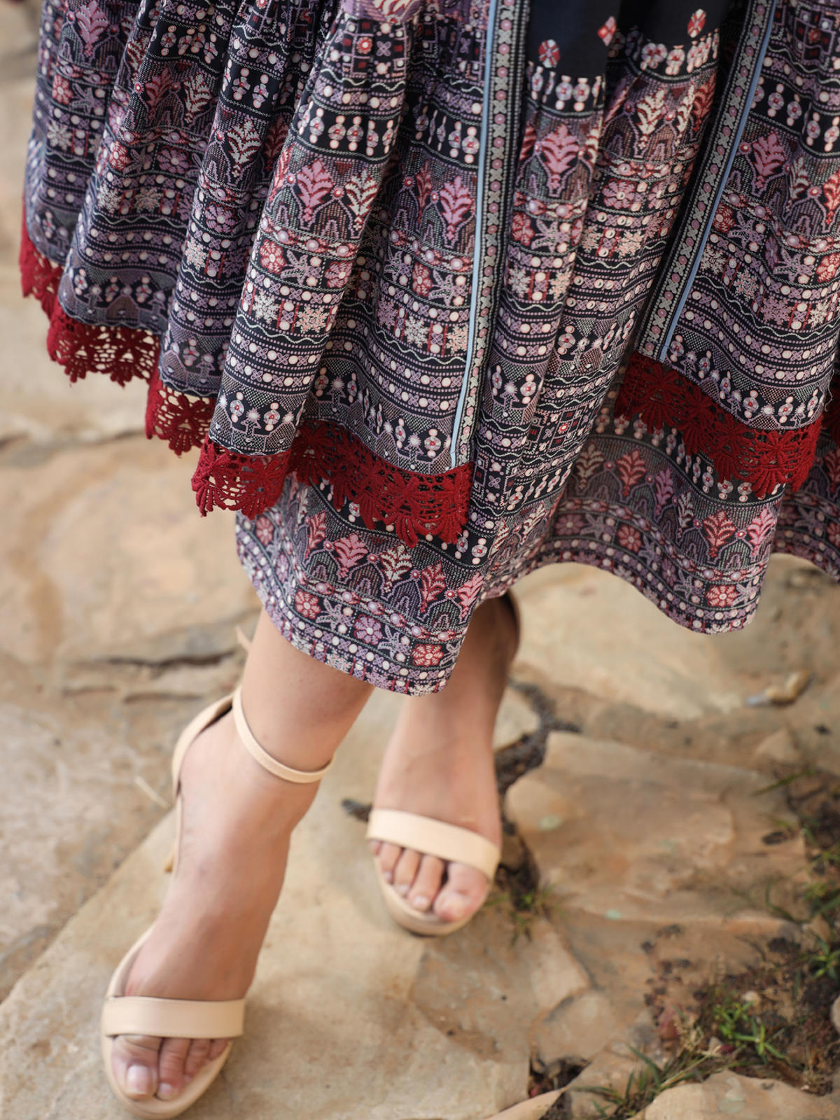 Juniper Women's Juniper Women's Lavender Cambric Printed With Embroidery Flared Dress