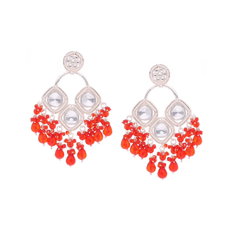 Tehzeeb Creations Gold Polish Red Colour Earrings