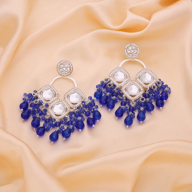 Tehzeeb Creations Gold Polish Royal Blue Colour Earrings