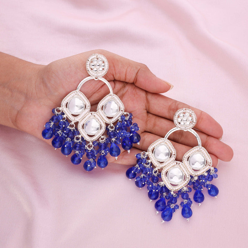 Tehzeeb Creations Gold Polish Royal Blue Colour Earrings