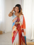 Multi Chinon Designer Digital Printed,Mirror Cut Work Saree - Sohni