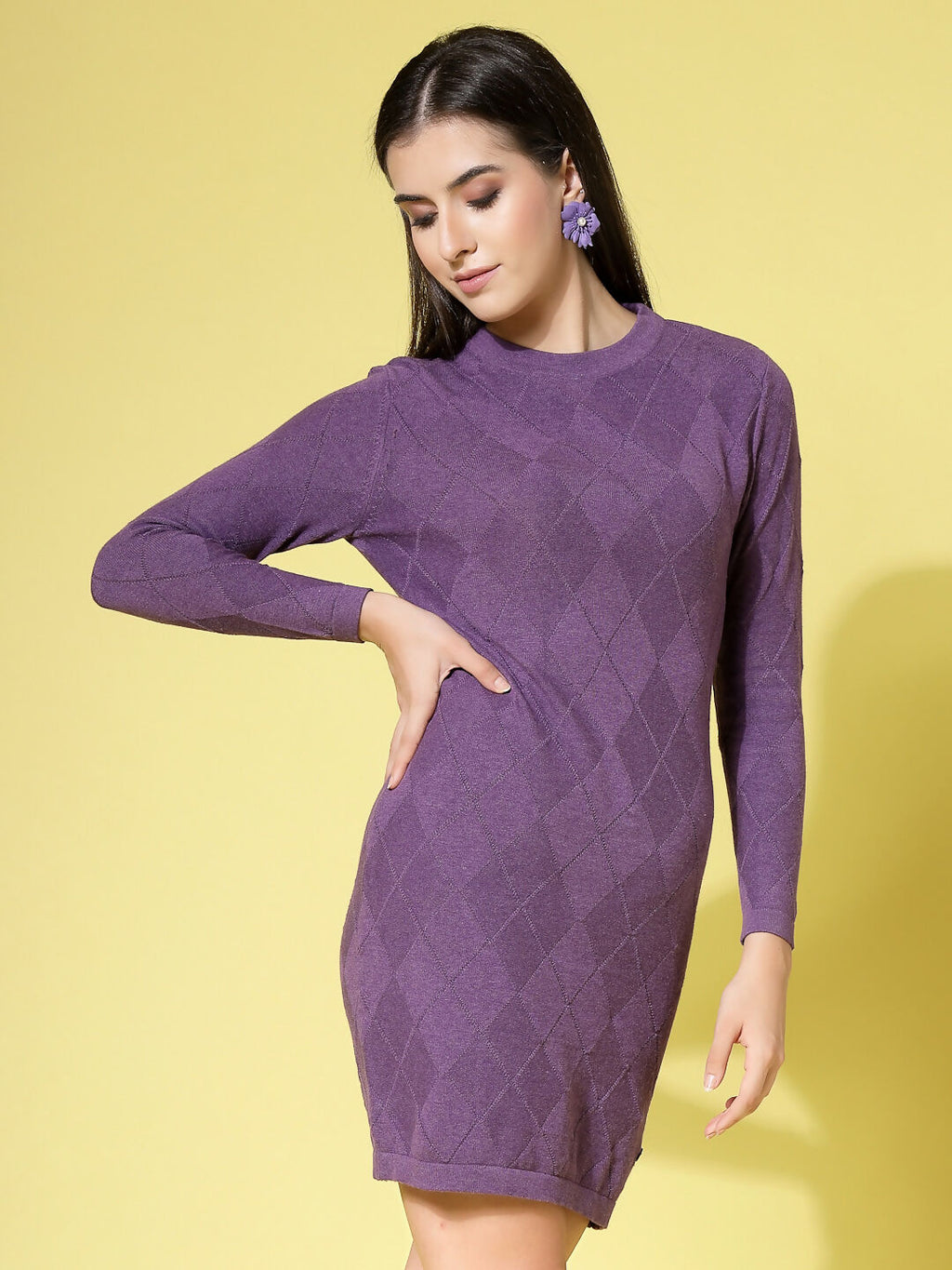 Women Winter Purple Cotton Dress - Wool Trees