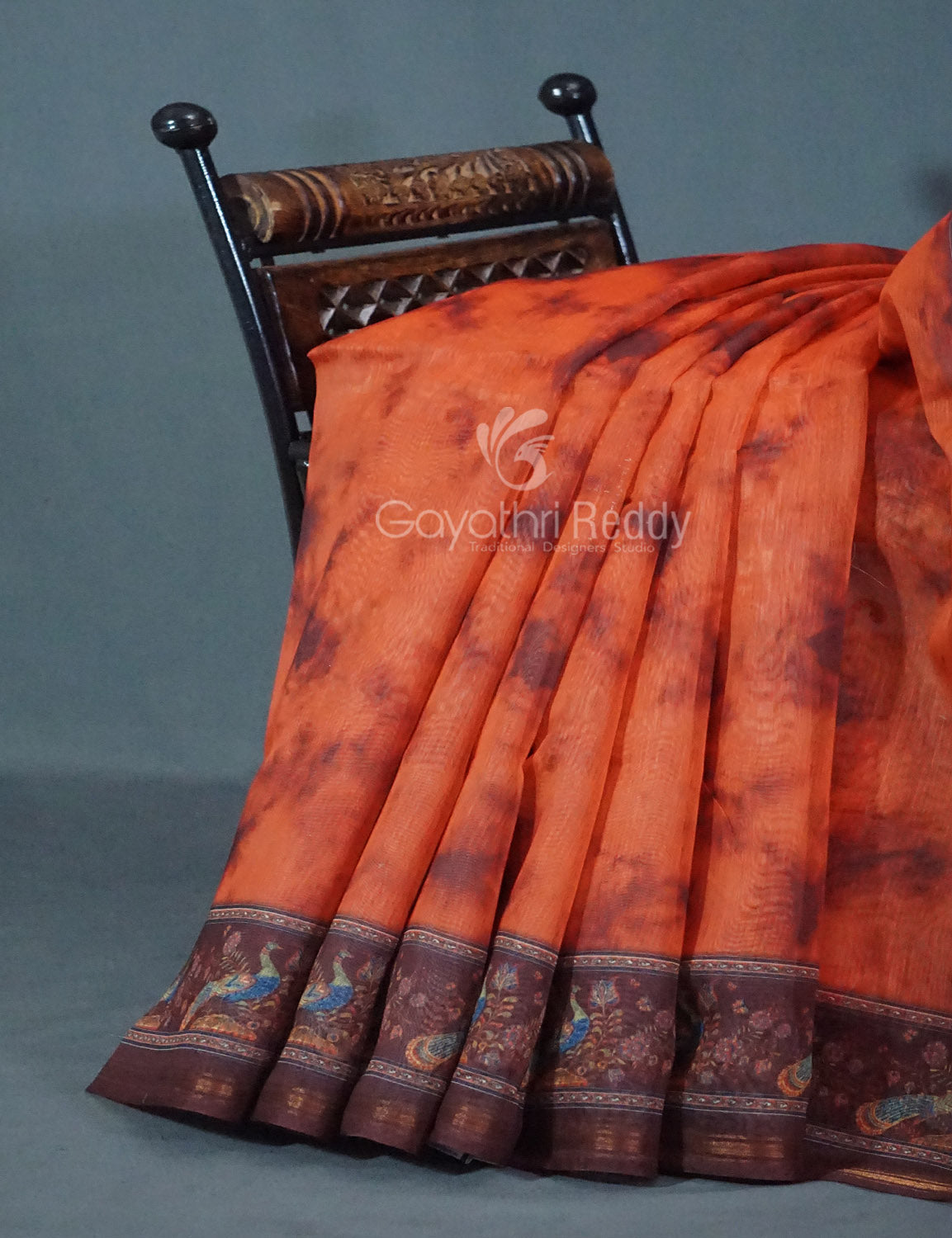 Shades of Orange Colour Shibori Print Semi Chanderi Saree By Gayathri Reddy Designer Studio