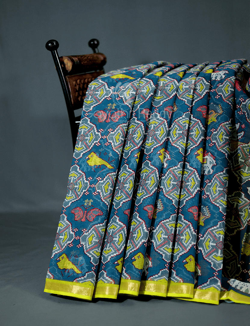 Shades of Elephant Grey Colour With Patola Design Pure Kota Cotton Saree By Gayathri Reddy Designer Studio