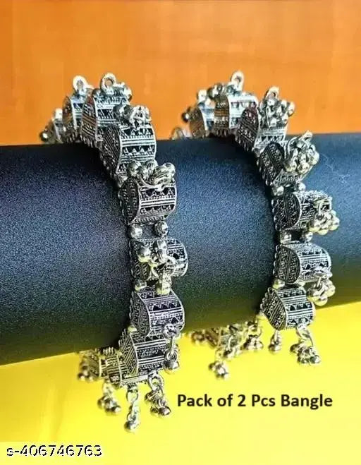 Tehzeeb Creations Women's Silver Colour Oxidised Bangles