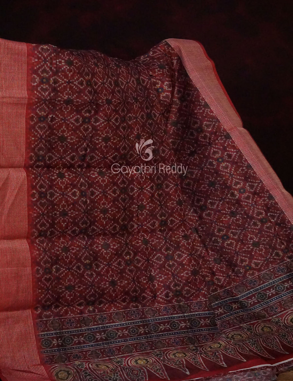 Maroon Colour Patola Design Semi Chanderi Saree By Gayathri Reddy Designer Studio