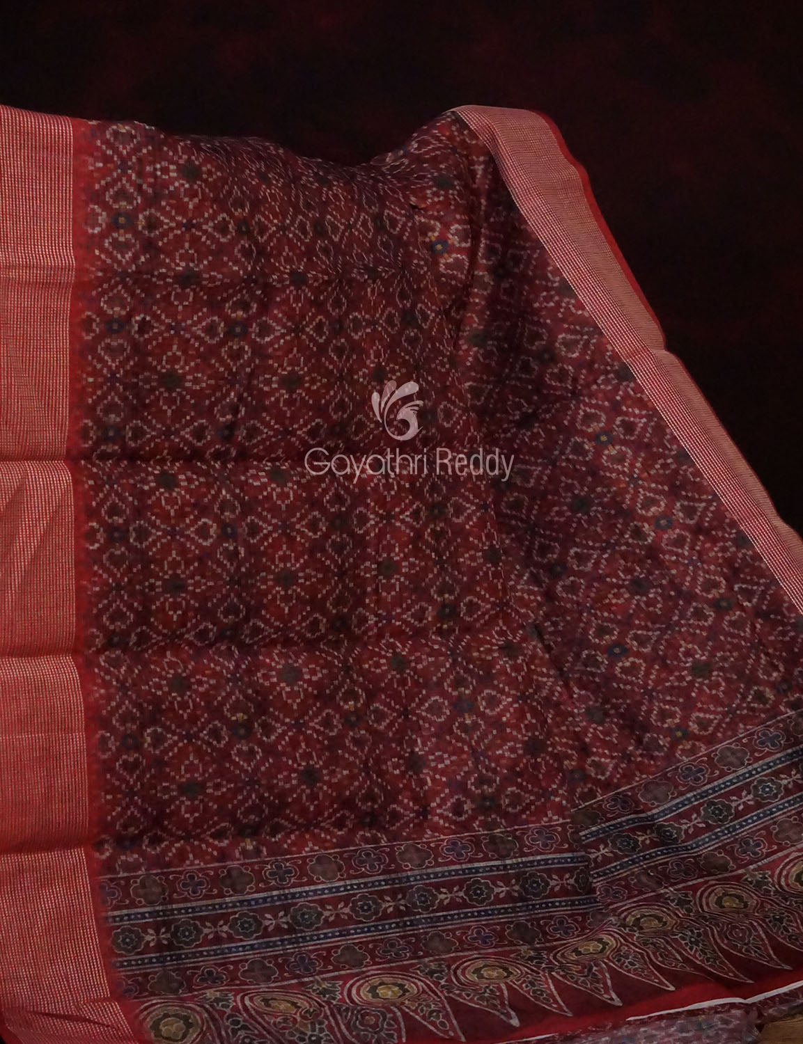 Maroon Colour Patola Design Semi Chanderi Saree By Gayathri Reddy Designer Studio