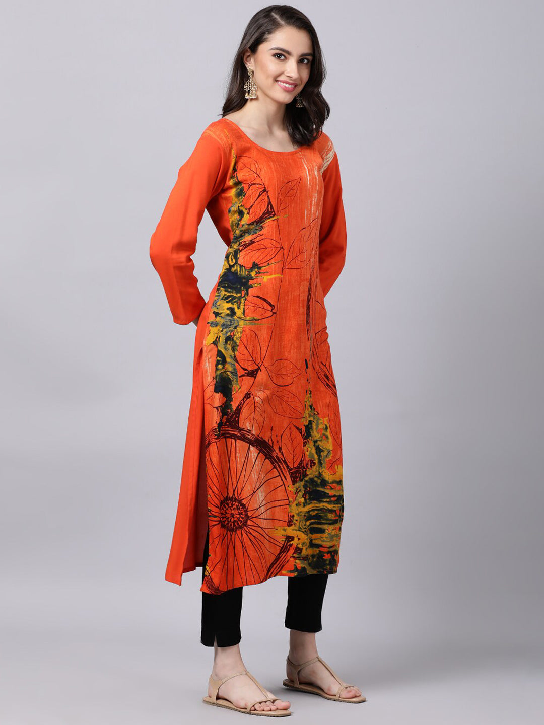 Souchii Women Orange Printed Floral Kurta