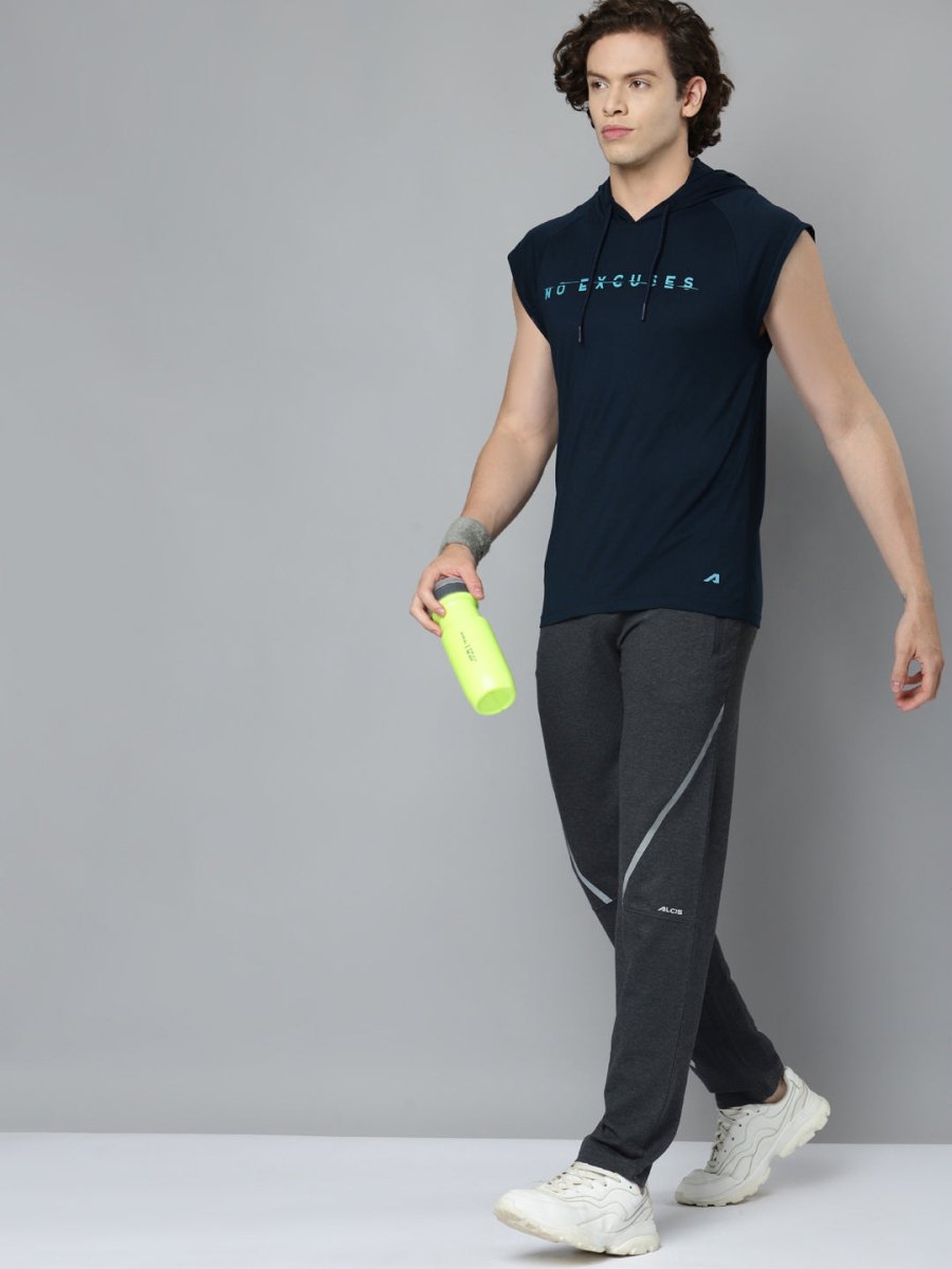 Alcis Men Navy Blue Typography Printed Slim Fit Running T-shirt