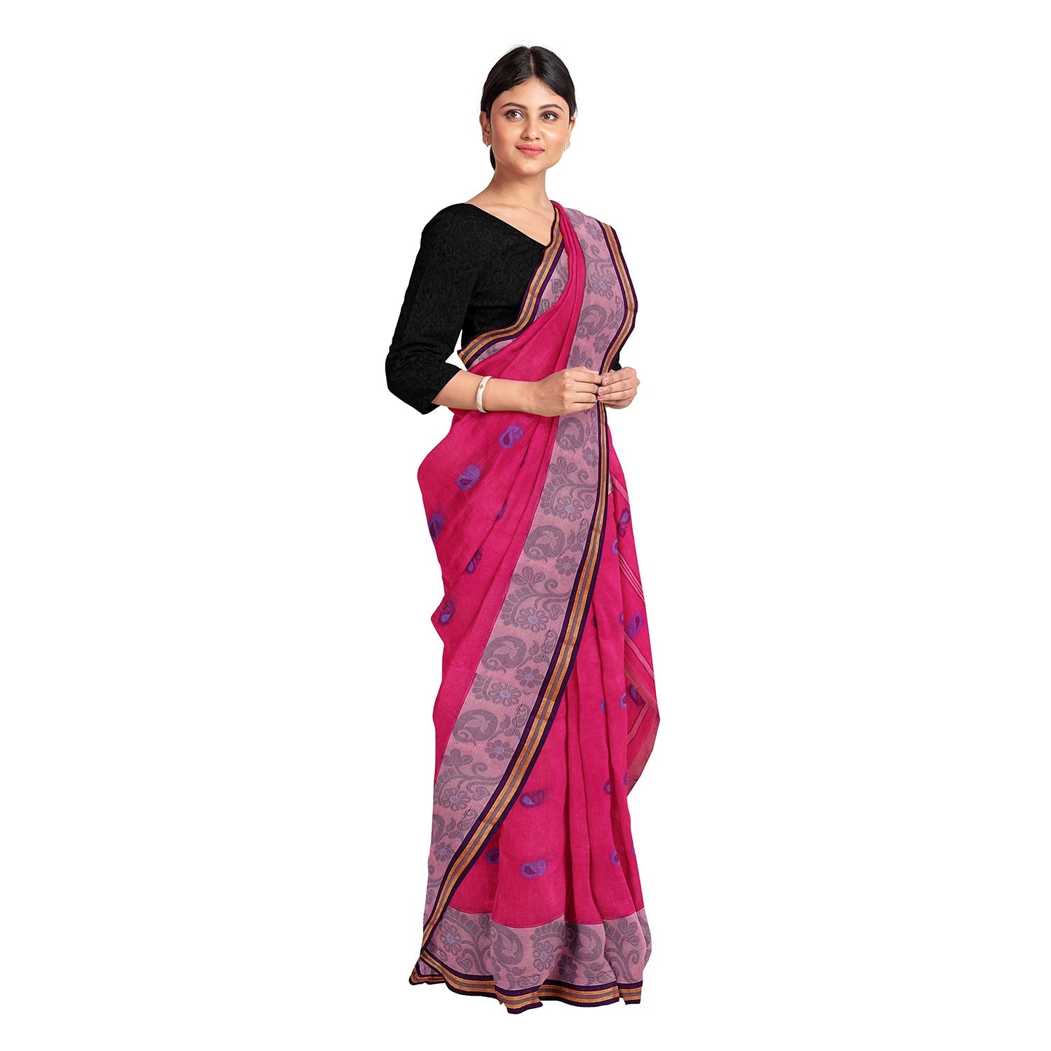 Exclusive Collection 100% Pure Cotton Pink Tant Saree With Hand Weaving Work
