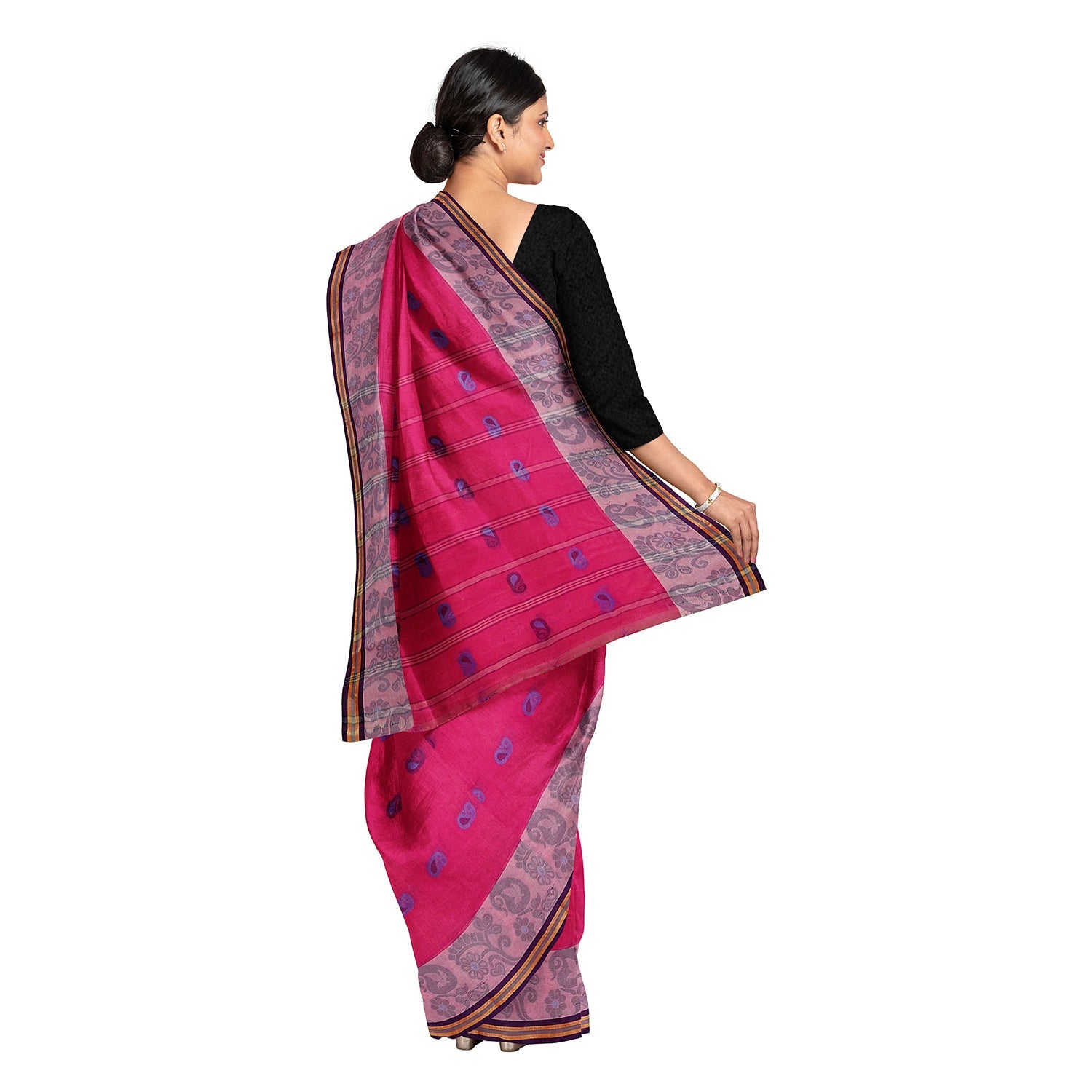 Exclusive Collection 100% Pure Cotton Pink Tant Saree With Hand Weaving Work