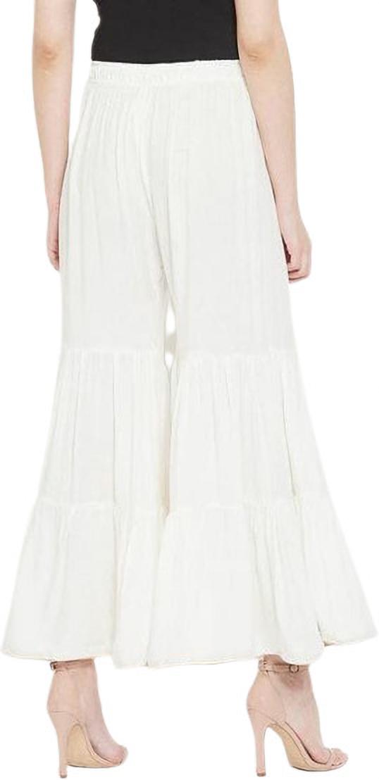 PAVONINE Off-White Color Solid 3-Panels Flared Sharara