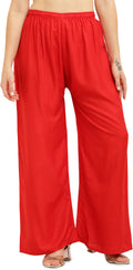 PAVONINE Red Color Straight Fit Rayon Fabric Palazzo
