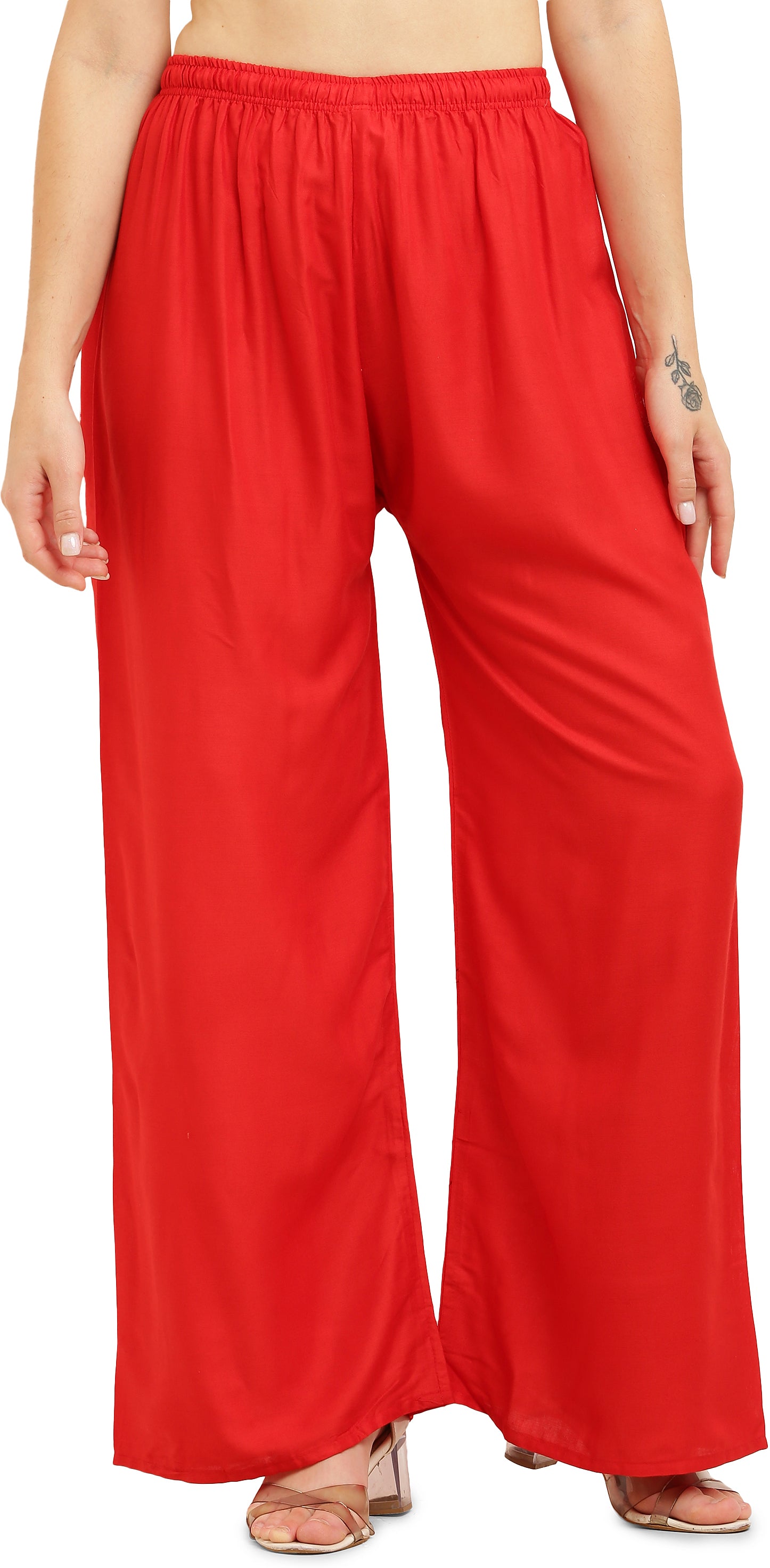 PAVONINE Red Color Straight Fit Rayon Fabric Palazzo