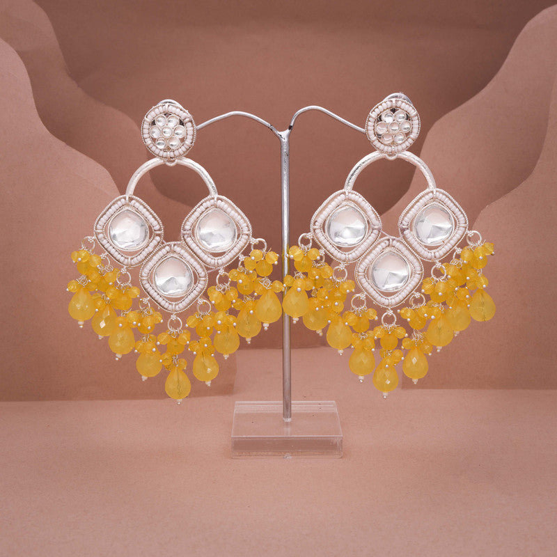 Tehzeeb Creations Gold Polish Yellow Colour Earrings