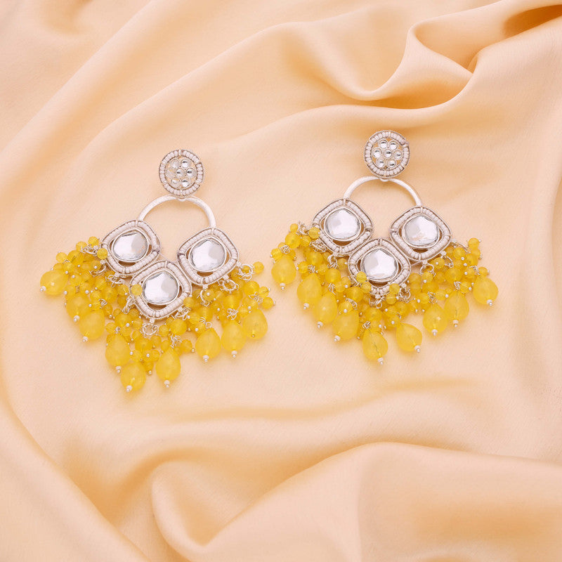 Tehzeeb Creations Gold Polish Yellow Colour Earrings