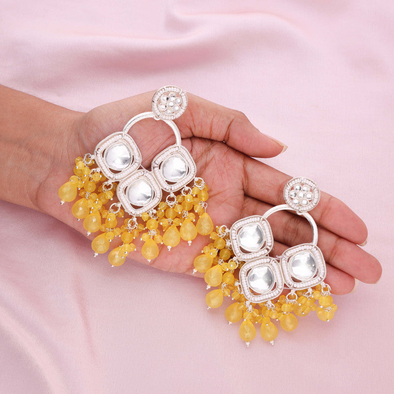 Tehzeeb Creations Gold Polish Yellow Colour Earrings