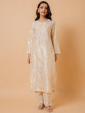 HOUSE OF KARI Floral Embroidered Silk Chikankari Kurta