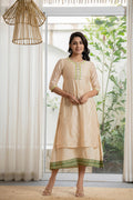Juniper Women's Beige Soild Chanderi Dress & Inner With Thread & Mirror Work