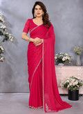 Vellora Lace Embroidery Work Fandy Chiffon Rani Pink Saree