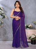 Vellora Violet Fandy Chiffon Lace Embroidery Work Saree