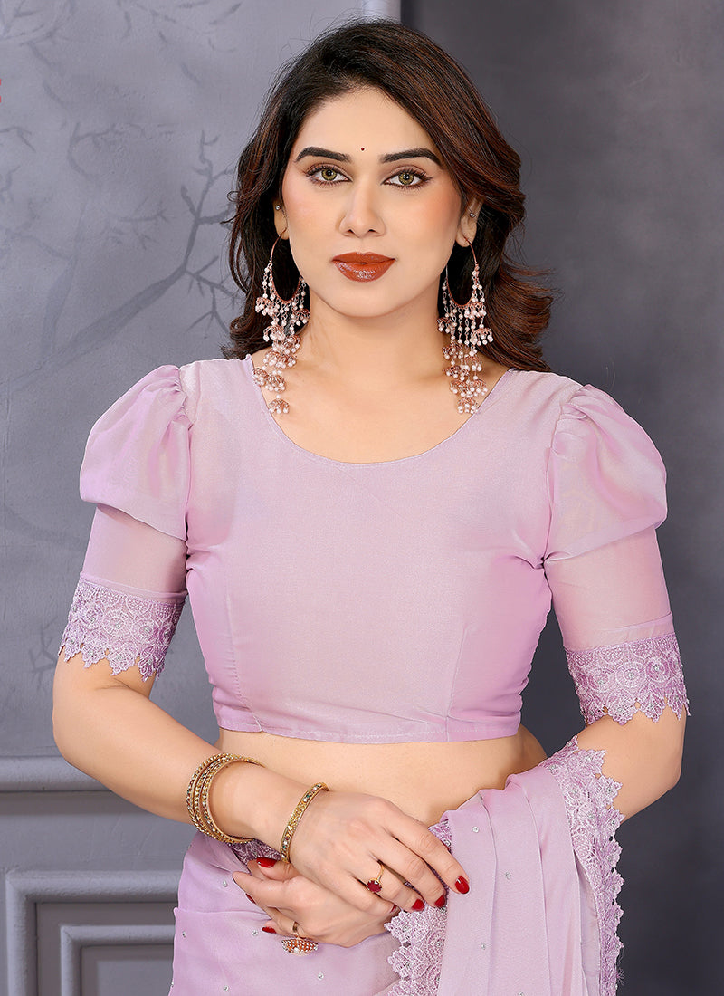 Vellora Border Work Rangoli Baby Pink Festival Wear Saree