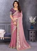 Vellora Pink Fandy Satin Designer Embroidery Work Saree