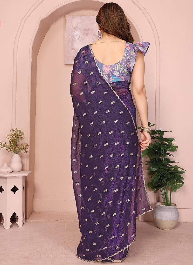 Vellora Violet Crunchy Cruss Festival Wear Embroidery Work Saree