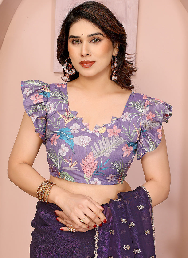 Vellora Violet Crunchy Cruss Festival Wear Embroidery Work Saree