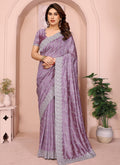 Vellora Dusty Pink Vichitra Embroidery Work Designer Saree