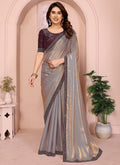 Vellora Grey Fandy Satin Border Work Festival Wear Saree