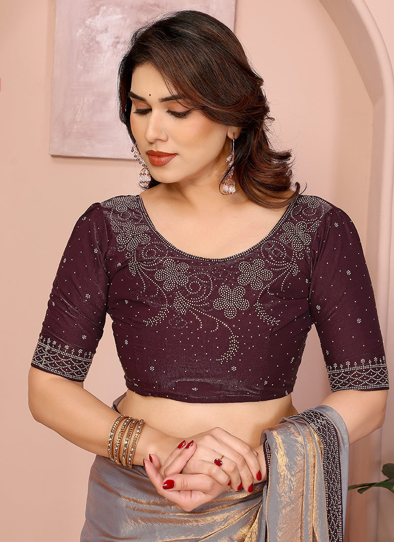 Vellora Grey Fandy Satin Border Work Festival Wear Saree