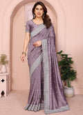 Vellora Lavender Vichitra Embroidery Work Festival Wear Saree