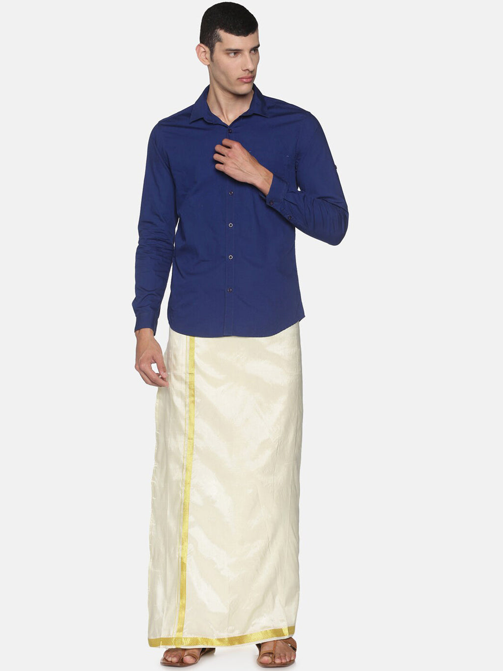 Sethukrishna Men Cream-Coloured Solid Readymade Dhoti