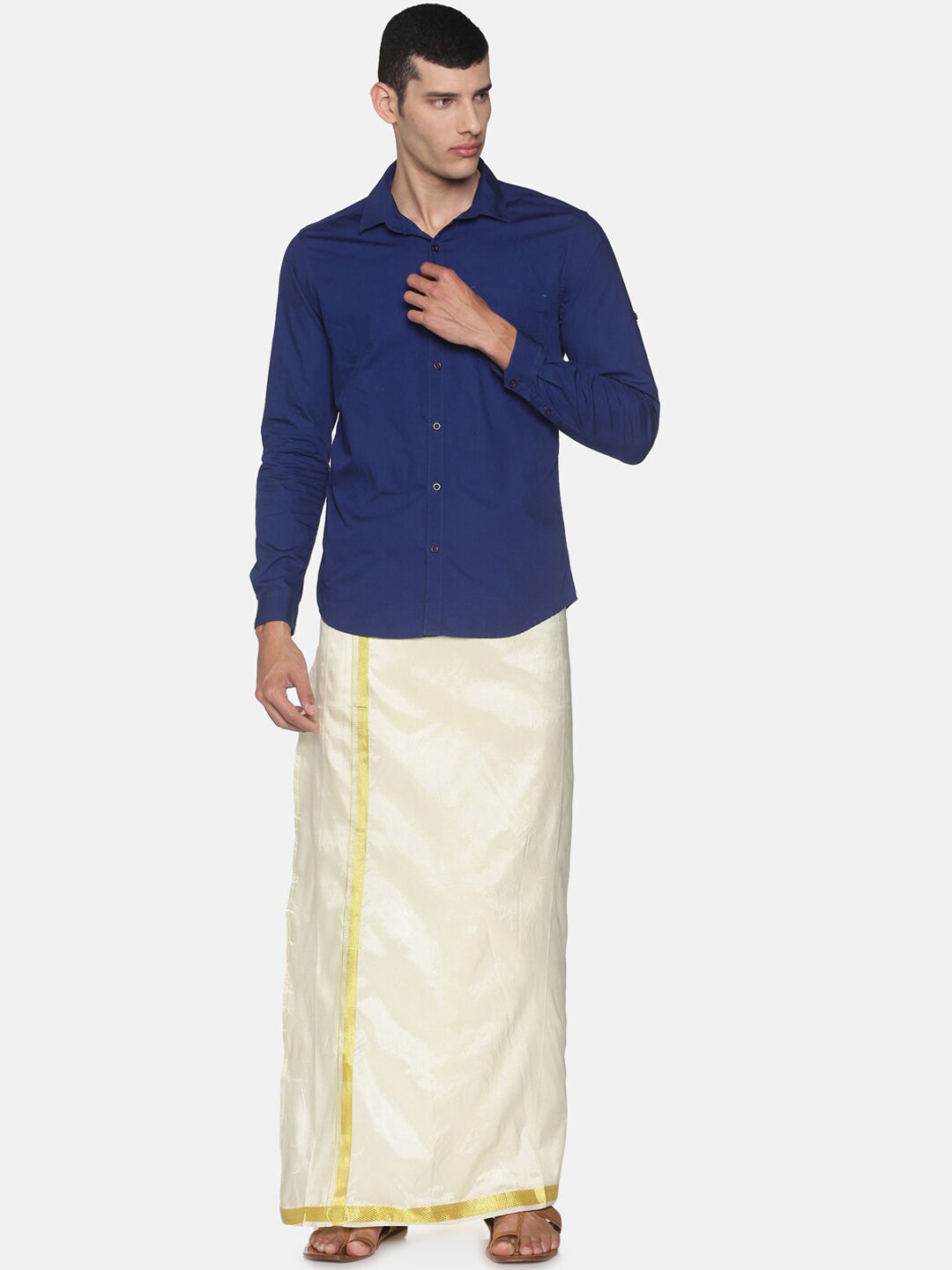 Sethukrishna Men Cream-Coloured Solid Readymade Dhoti