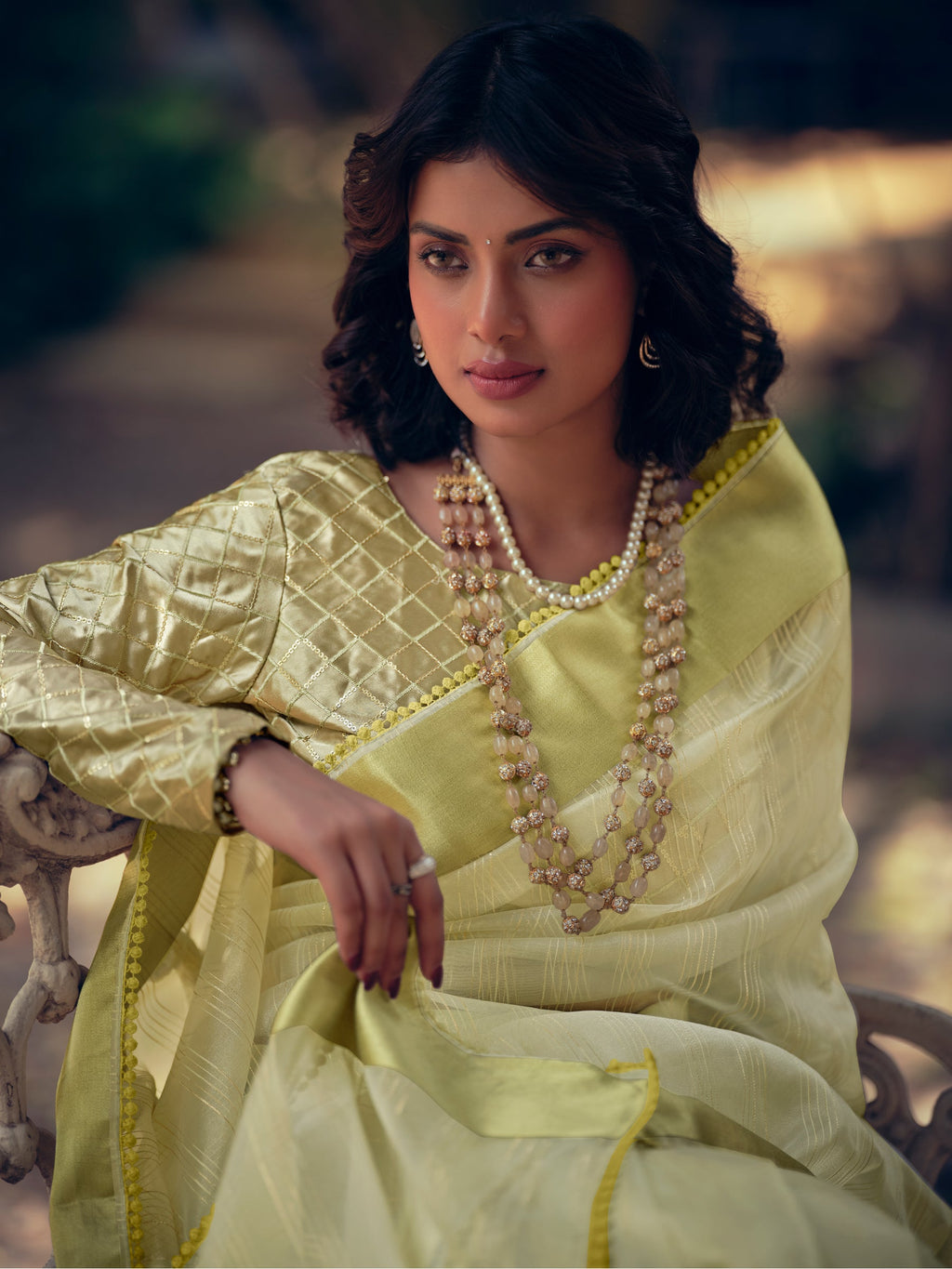 Stylee Lifestyle Green Organza Woven Saree
