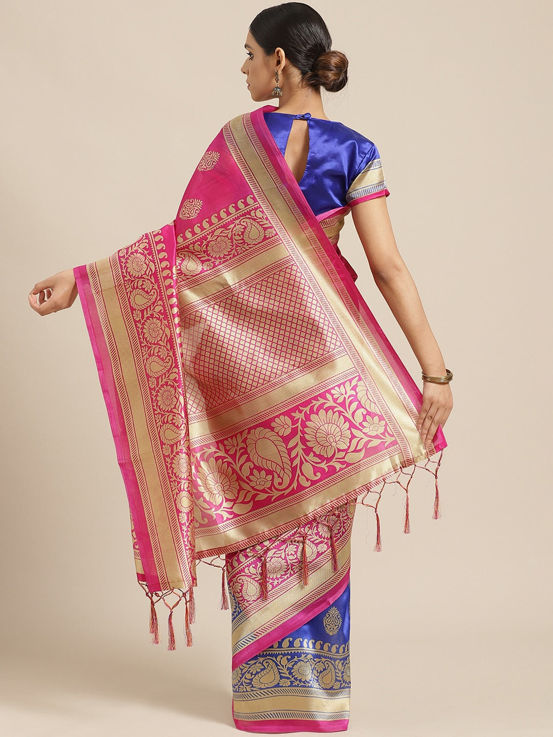 Saree Mall Pink & Blue Paisley Print Half & Half Saree