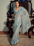 Stylee Lifestyle Sky Blue Organza Woven Saree
