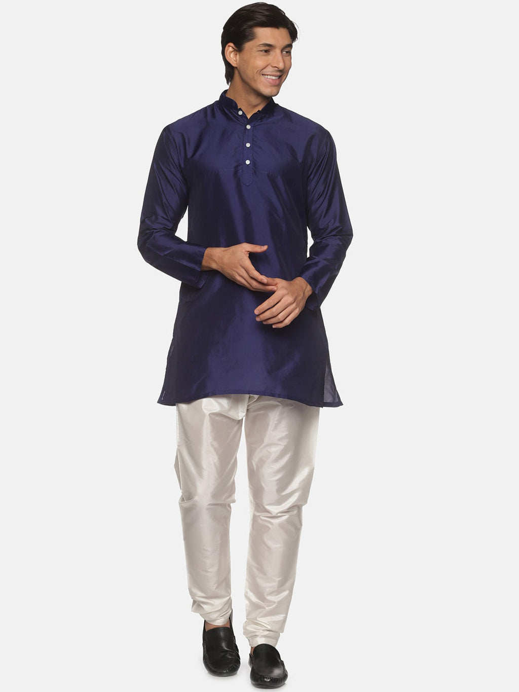 Sethukrishna Men Navy Blue Kurta with Pyjamas