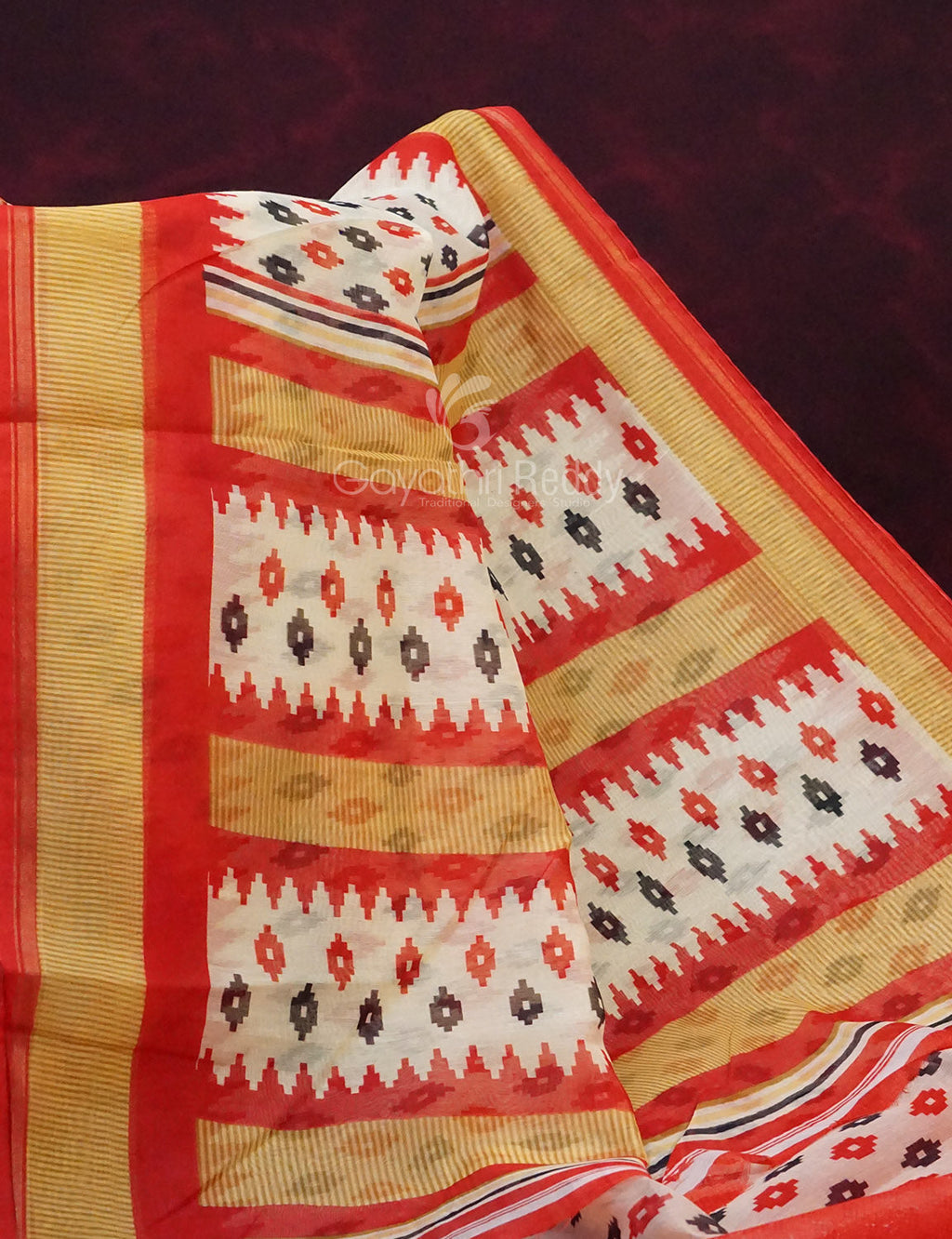 Combo of Off White and Red Patan Patola Semi Chanderi Saree By Gayathri Reddy Designer Studio