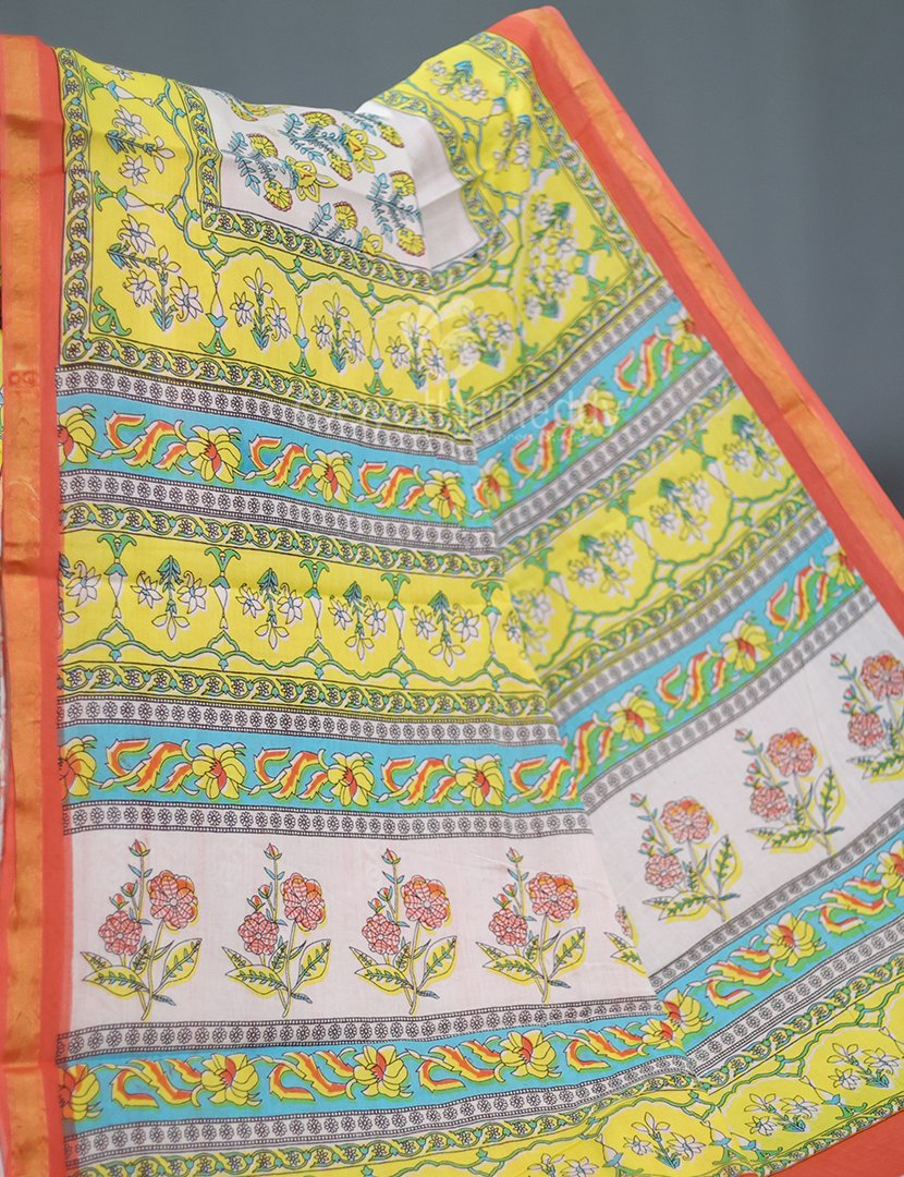 Creame Coloured Combination Printed Cotton Saree By Gayathri Reddy Designer Studio