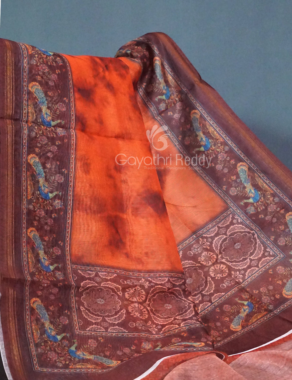 Shades of Orange Colour Shibori Print Semi Chanderi Saree By Gayathri Reddy Designer Studio