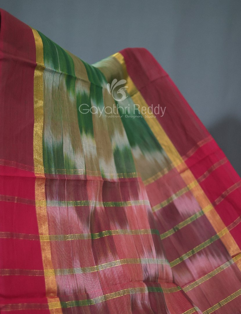 Dual Shades of Mango Green And Mustard Mangalagiri Ikkat Cotton Saree By Gayathri Reddy Designer Studio