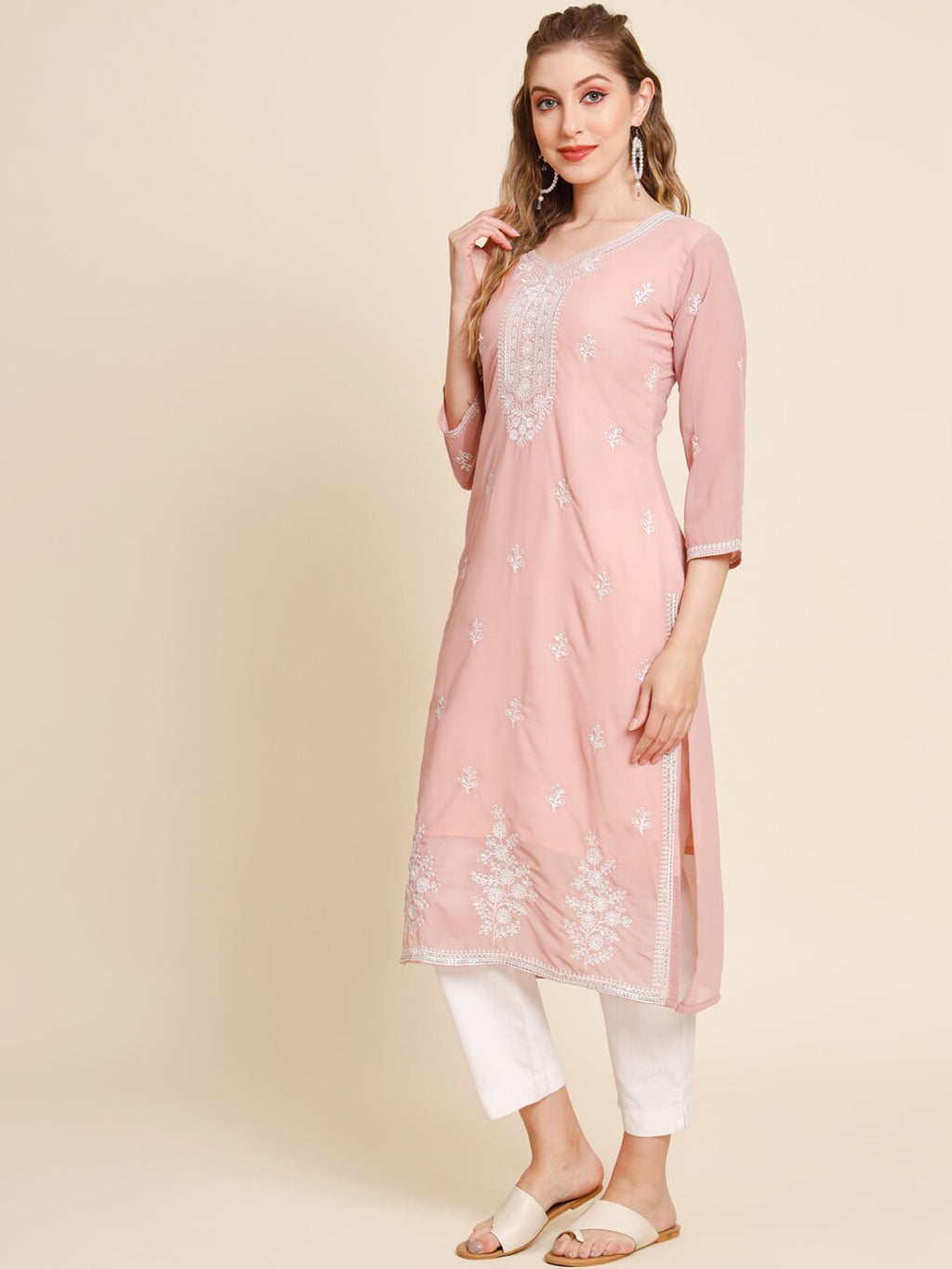 HERE&NOW Ethnic Motifs Embroidered Sequined Georgette Kurta