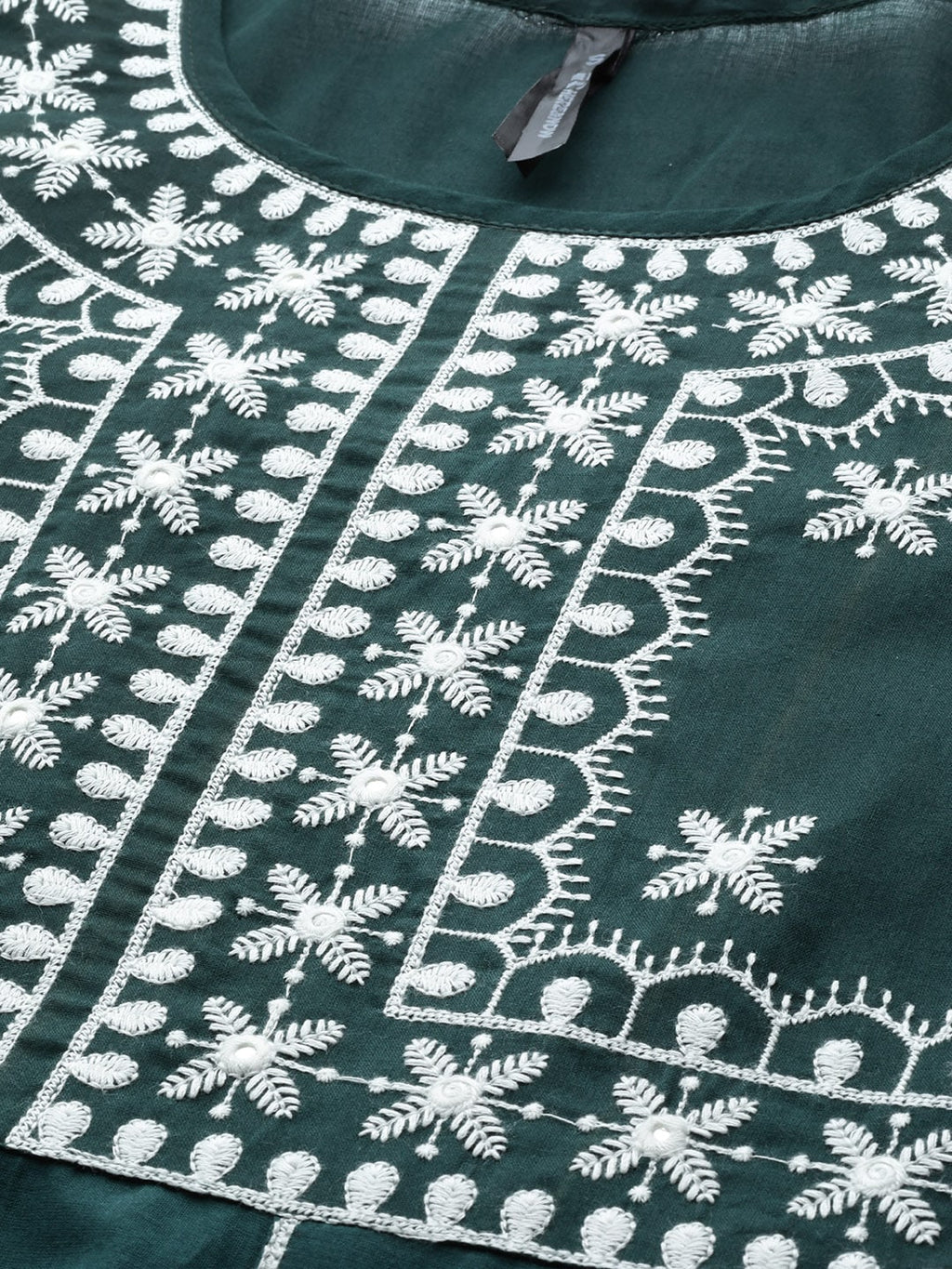 HERE&NOW Women Green & White Ethnic Motifs Embroidered Kurta with Trousers & With Dupatta