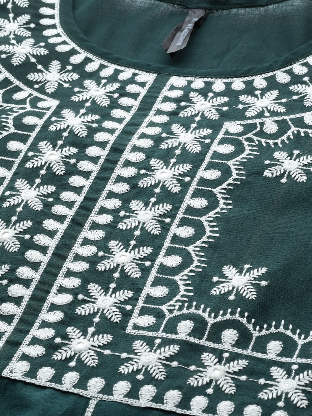 HERE&NOW Women Green & White Ethnic Motifs Embroidered Kurta with Trousers & With Dupatta